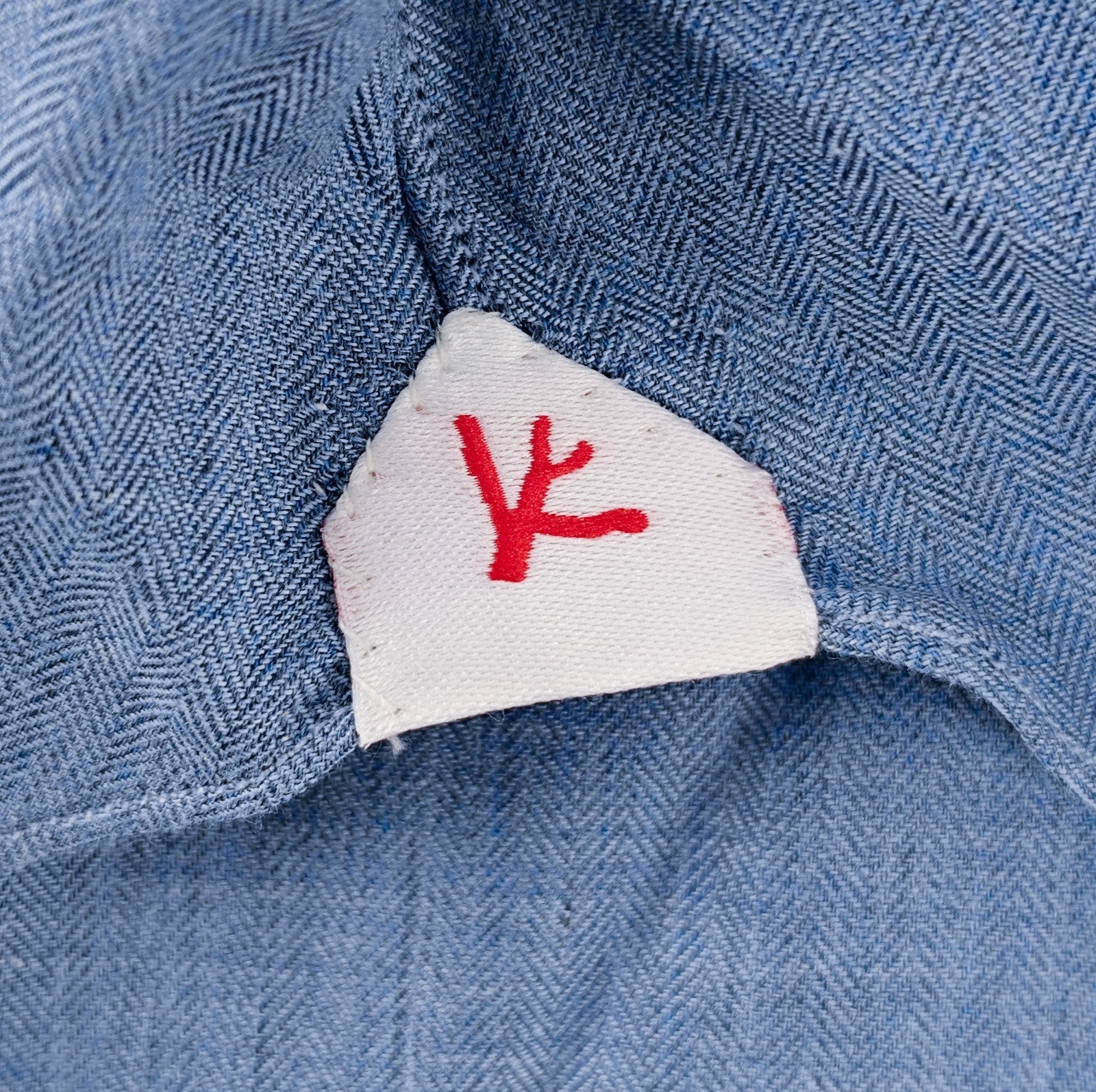 780$ ISAIA Dress Shirt Medium Blue Herringbone Fine Cotton 17.5 - 44
