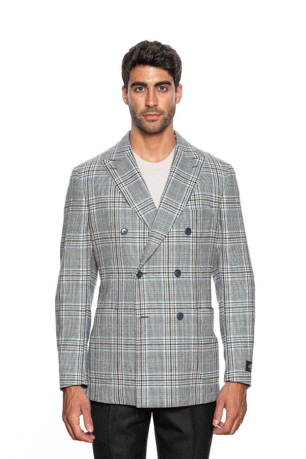 $2350 BELVEST Flannel Wool Prince of Wales Jacket Double Breasted 40 US 50 EU 7R