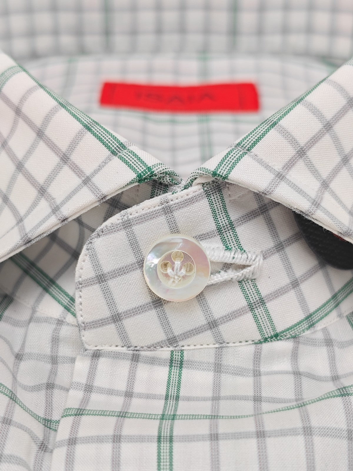 730$ ISAIA "Milano" Dress Shirt White Checks Hand-Sewn Fine Cotton 15- 38