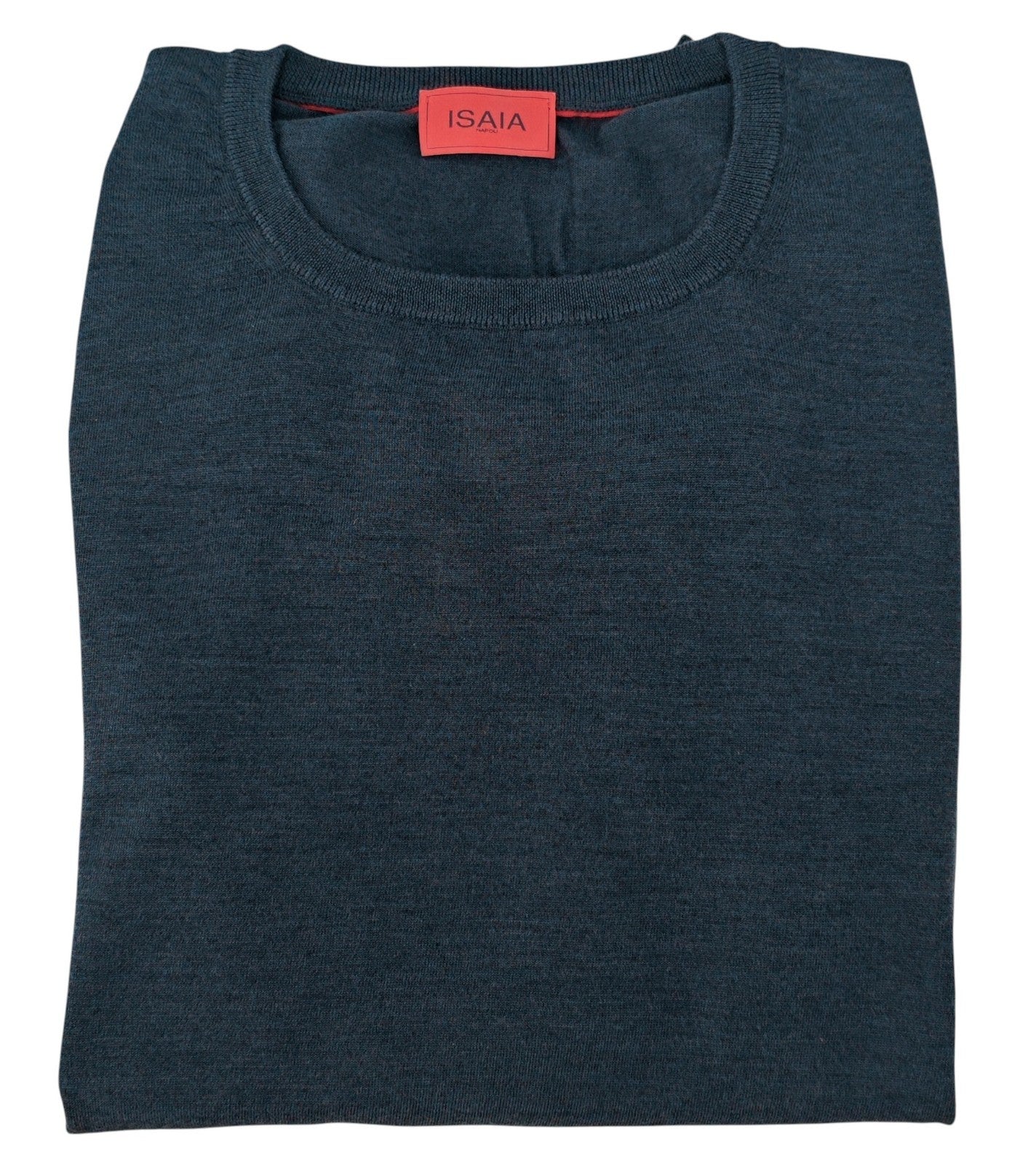 1100$ ISAIA NAPOLI Blue Petroleum Crewneck Sweater Fine Wool Tailored Fit