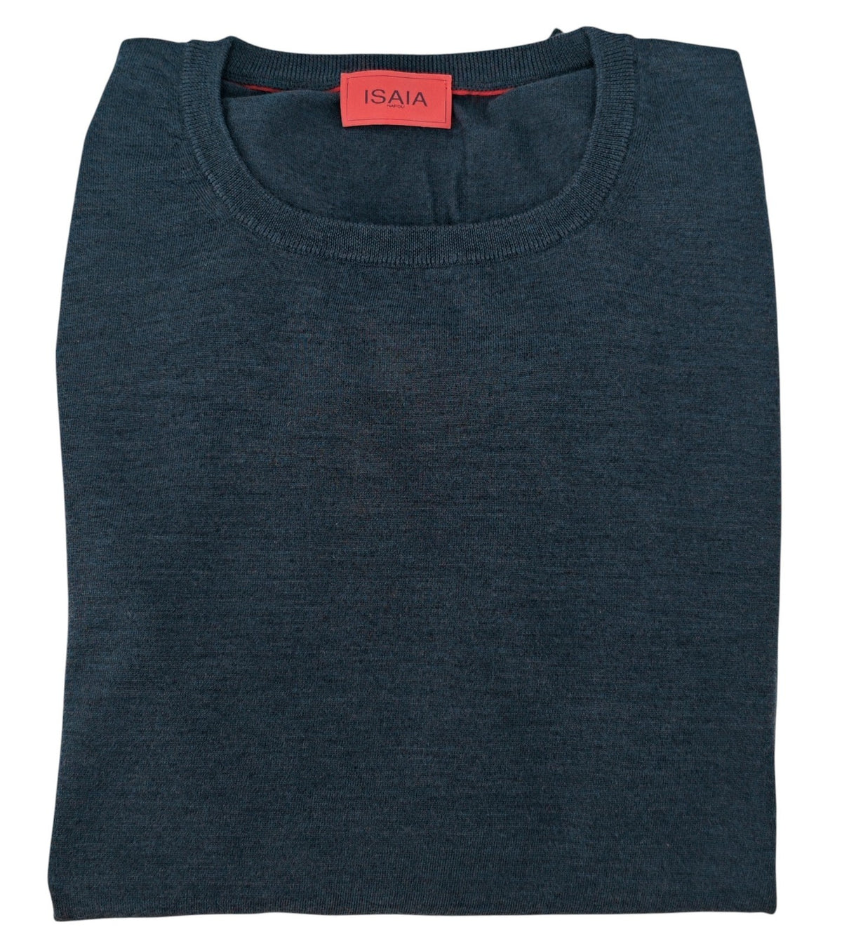 1100$ ISAIA NAPOLI Blue Petroleum Crewneck Sweater Fine Wool Tailored Fit