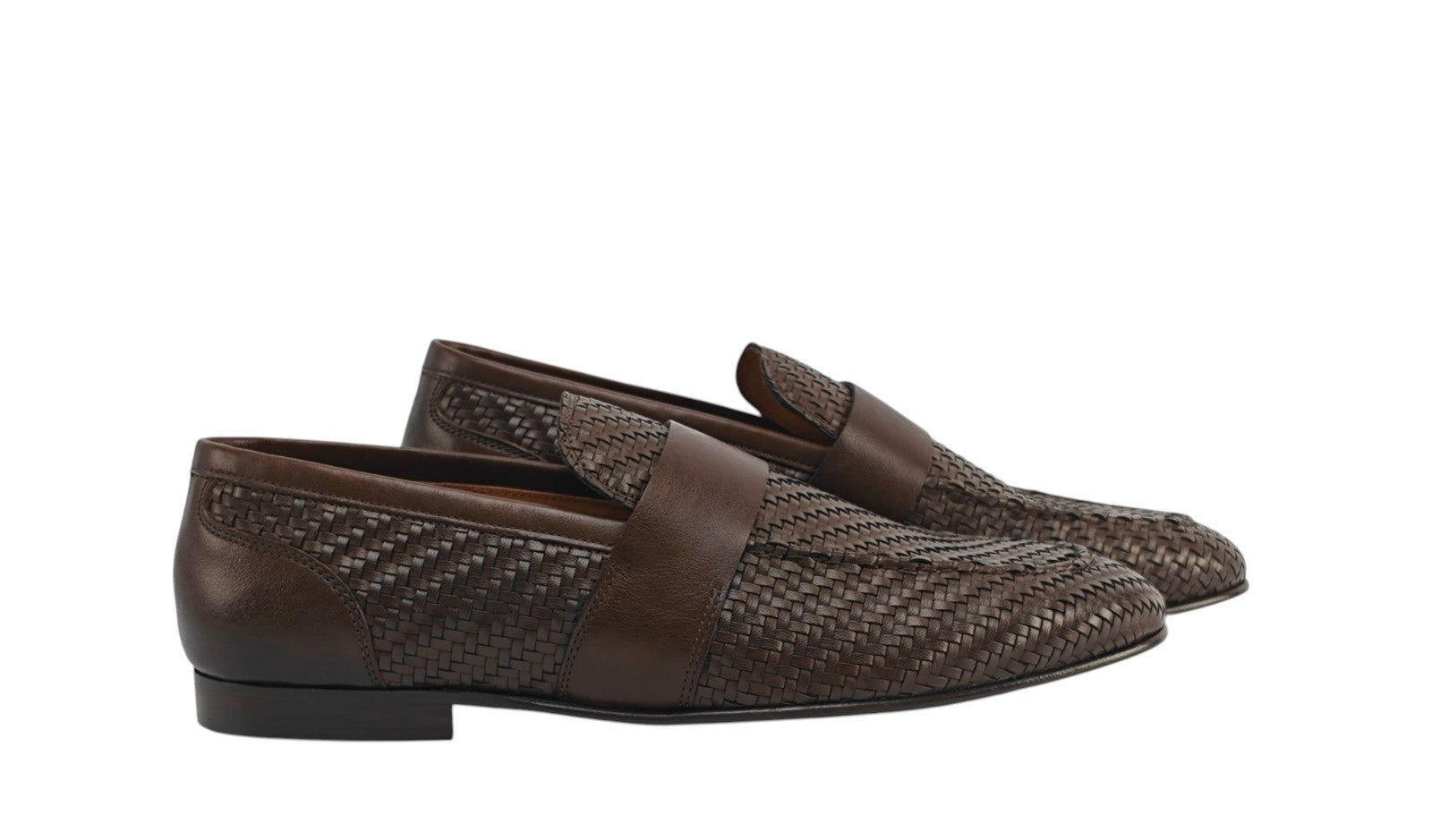 1250$ TESTONI Brown Loafer Shoes Woven Calf 8 UK / 9 US / 42 IT