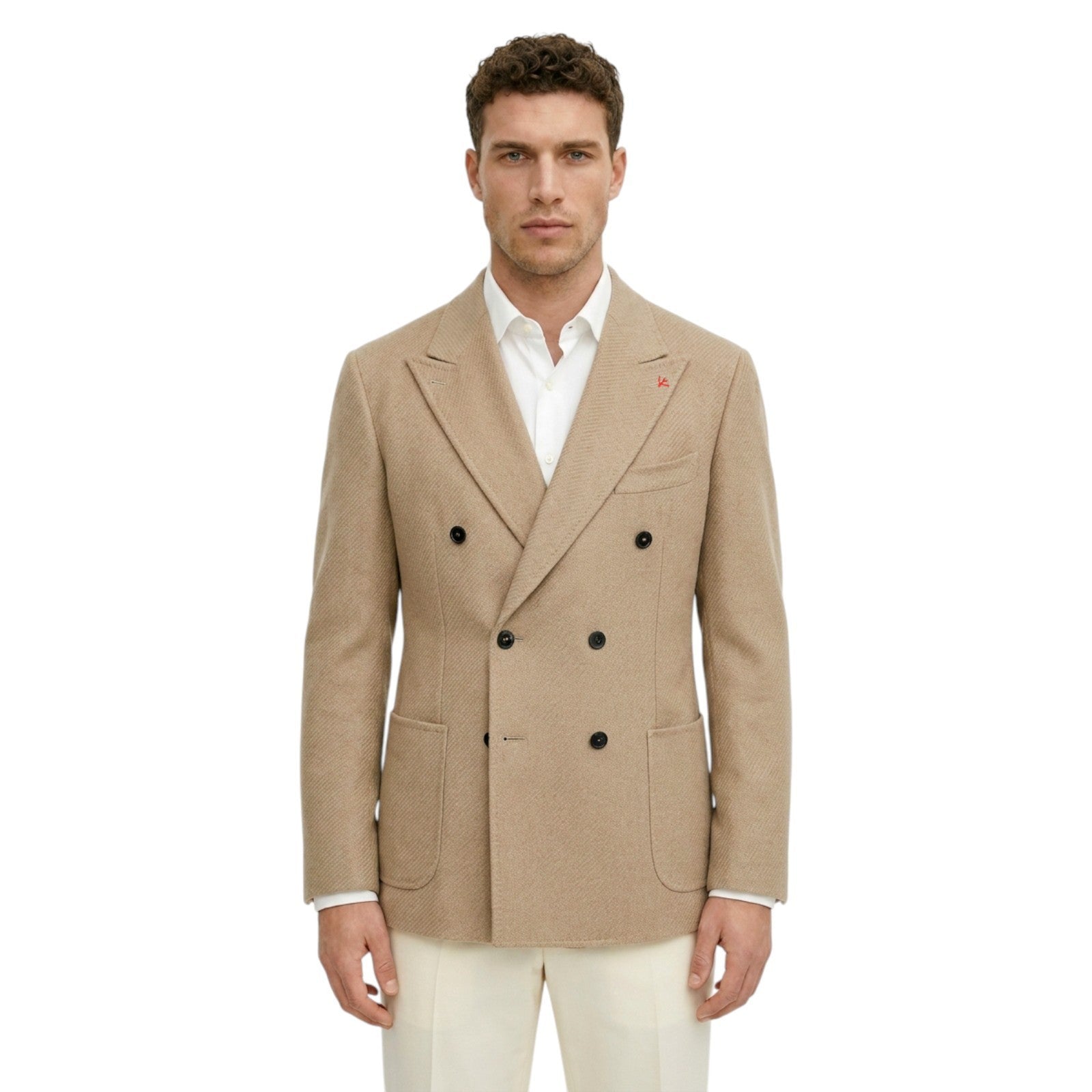 $5800 ISAIA "Domenico" Beige Double Breasted Jacket Sport Coat 100% Cashmere