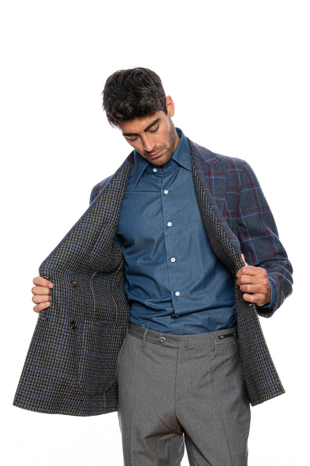 $2245 BELVEST Blue Flannel Wool REVERSIBLE Jacket Double Breasted 40 US 50 EU 8R