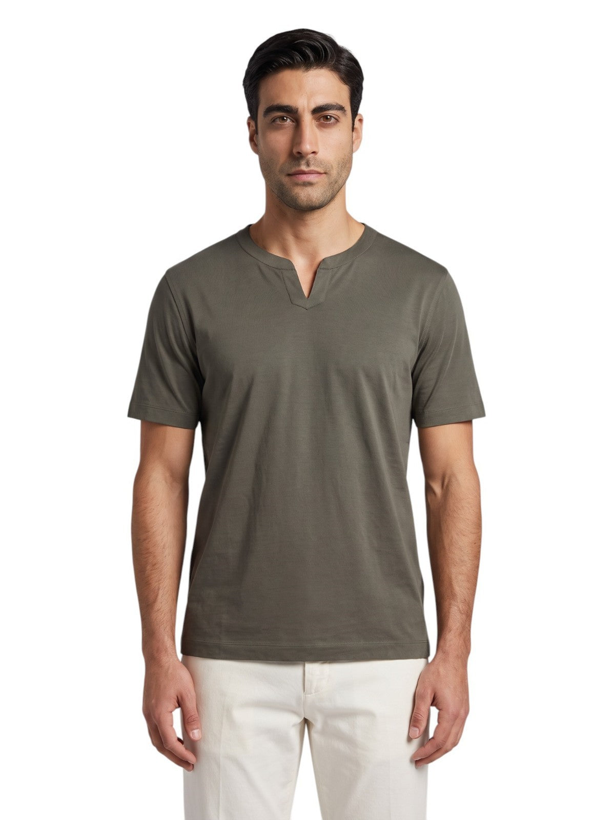 695$ ISAIA NAPOLI Taupe T-Shirt Short Sleeve Jersey Lisle Cotton Size M