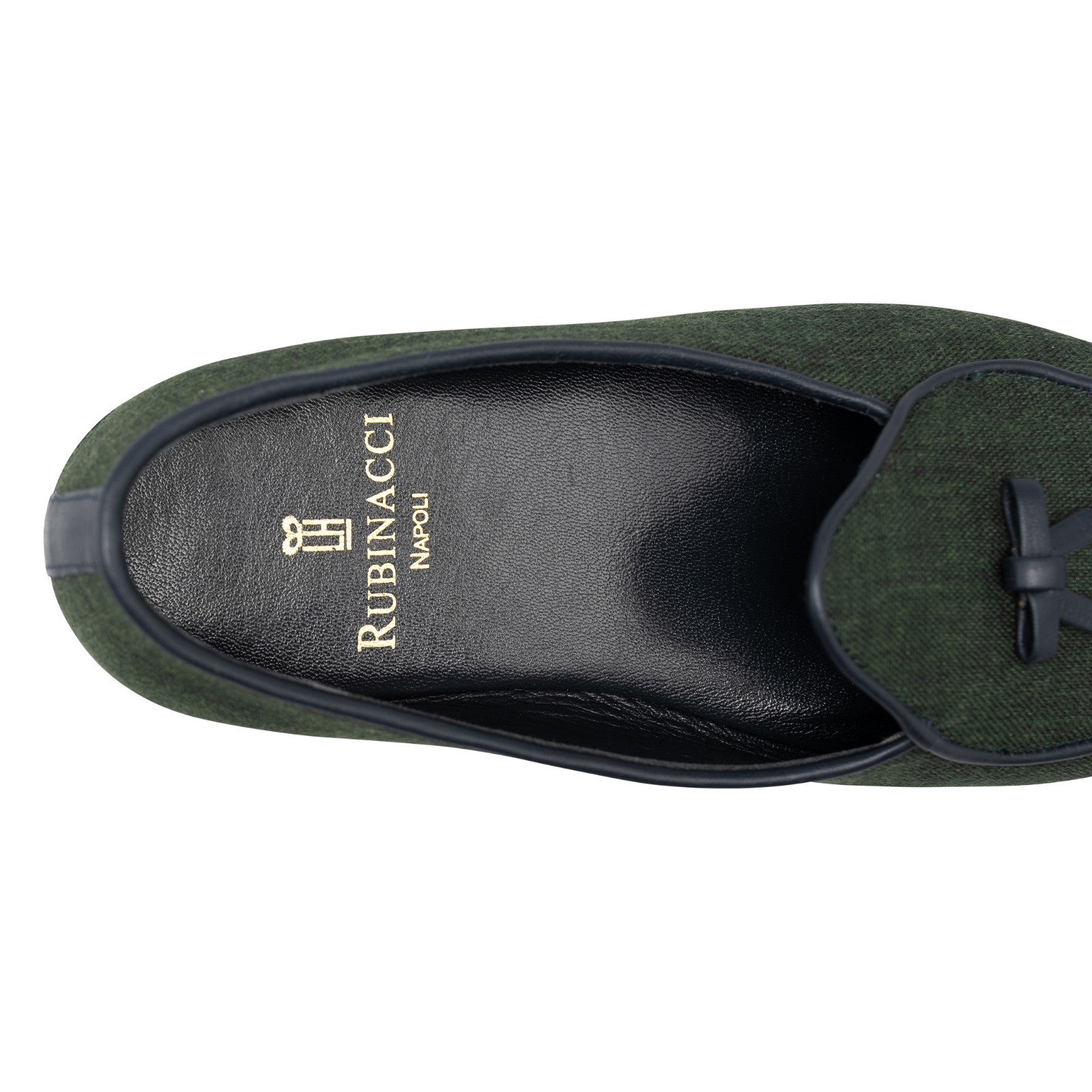 650$ RUBINACCI NAPOLI Marphy Loafers Shoes Green Linen Leather Trim 6 UK  7 US