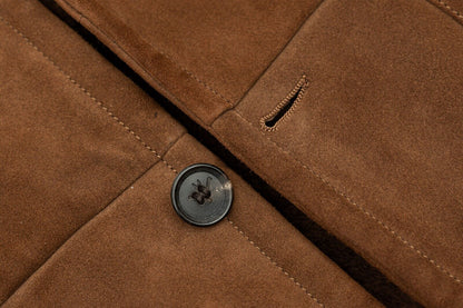 7.5K ISAIA NAPOLI Brown Jacket Coat 100% Suede Lambskin / Fur 36 US / 46 EU