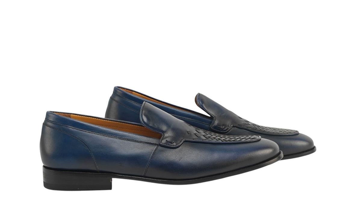 1350$ TESTONI "Camogli" Blue Loafer Woven Calf /  Suede 8 UK / 9 US / 42 IT