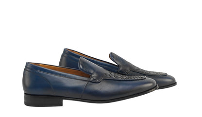 1350$ TESTONI "Camogli" Blue Loafer Woven Calf /  Suede 8 UK / 9 US / 42 IT