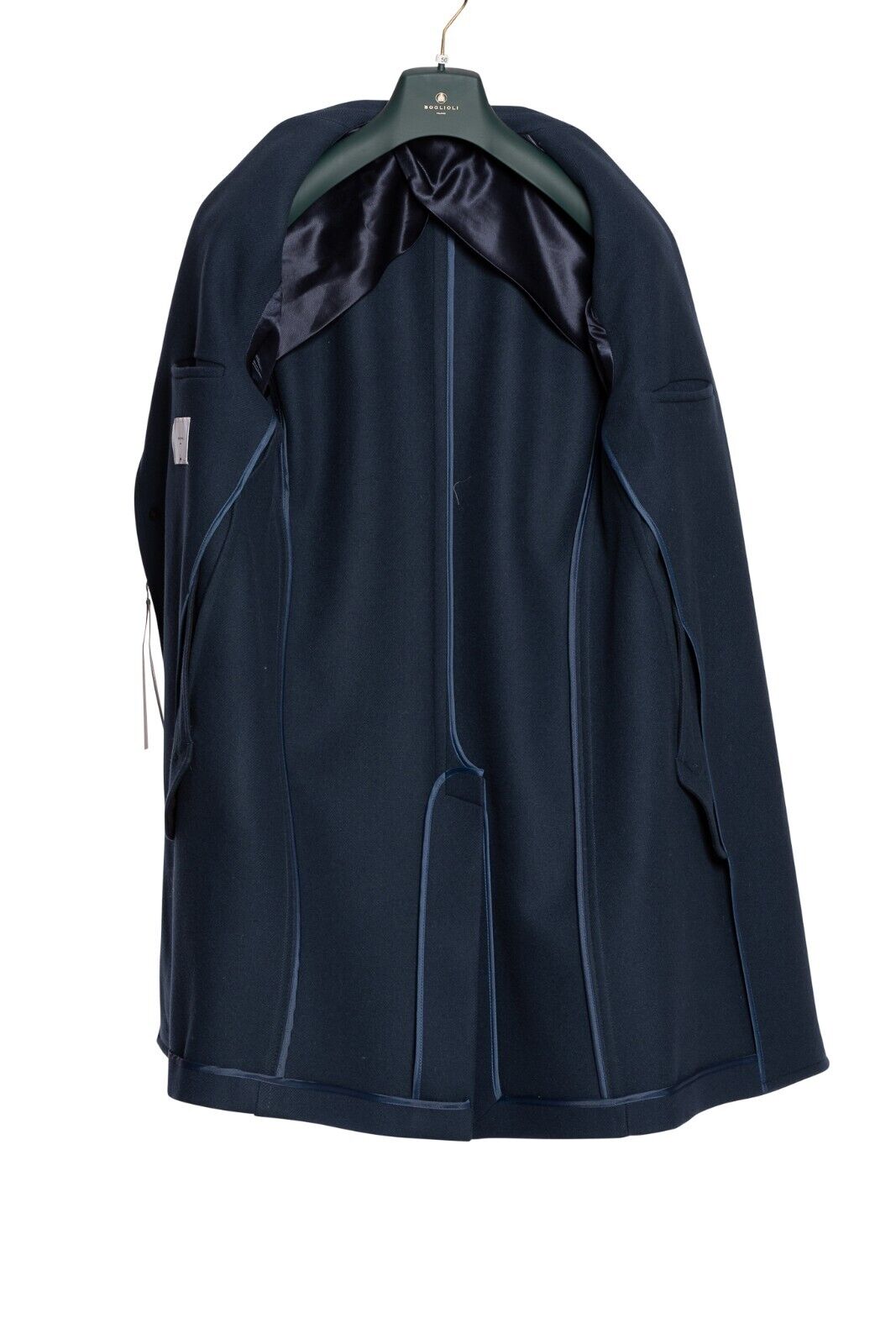 $1800 BOGLIOLI MILANO Blue Single Breasted Solid Long Coat Heavy Twill Wool