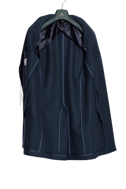 $1800 BOGLIOLI MILANO Blue Single Breasted Solid Long Coat Heavy Twill Wool