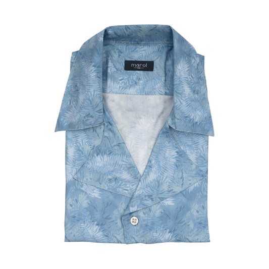 1400$ MAROL BOLOGNA Short Sleeve Shirt Blue 100% COMO SILK Satin  15.75 - 40