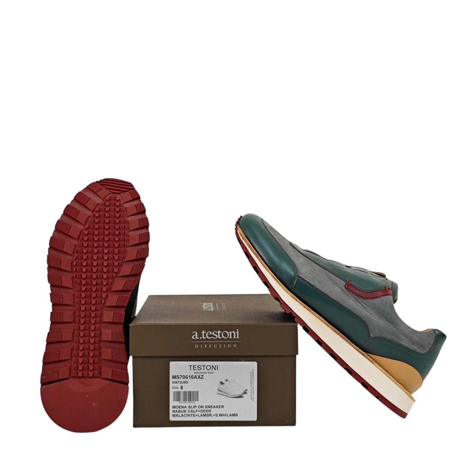 1100$ TESTONI "Moena" SlipOn Sneaker Nabuk Calf + Deerskin  8 UK / 9  US / 42 IT