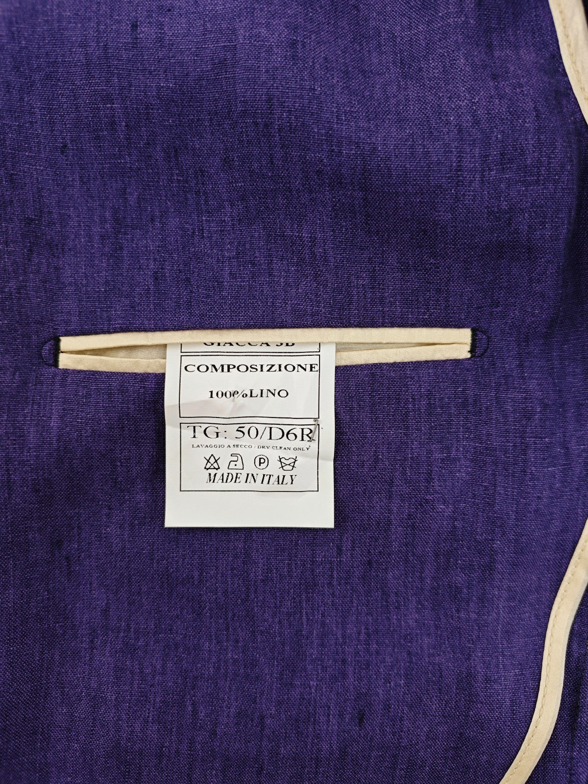 $1650 RUBINACCI NAPOLI Purple Unlined Jacket Sport Coat  100% Linen 40 US 50 EU