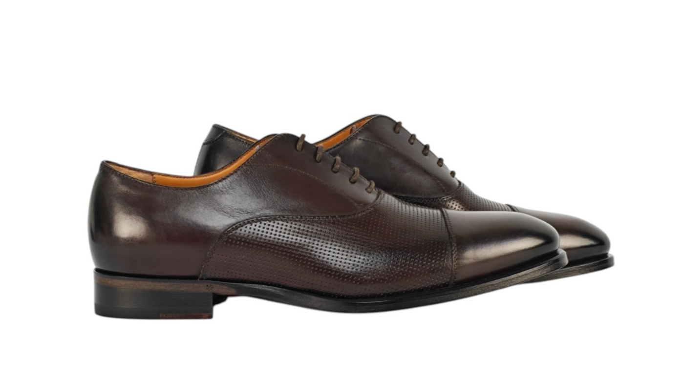 1200$ TESTONI 1929 Oxford Shoes Perforated Antique Calf Cigar 8 UK 9 US 42 IT