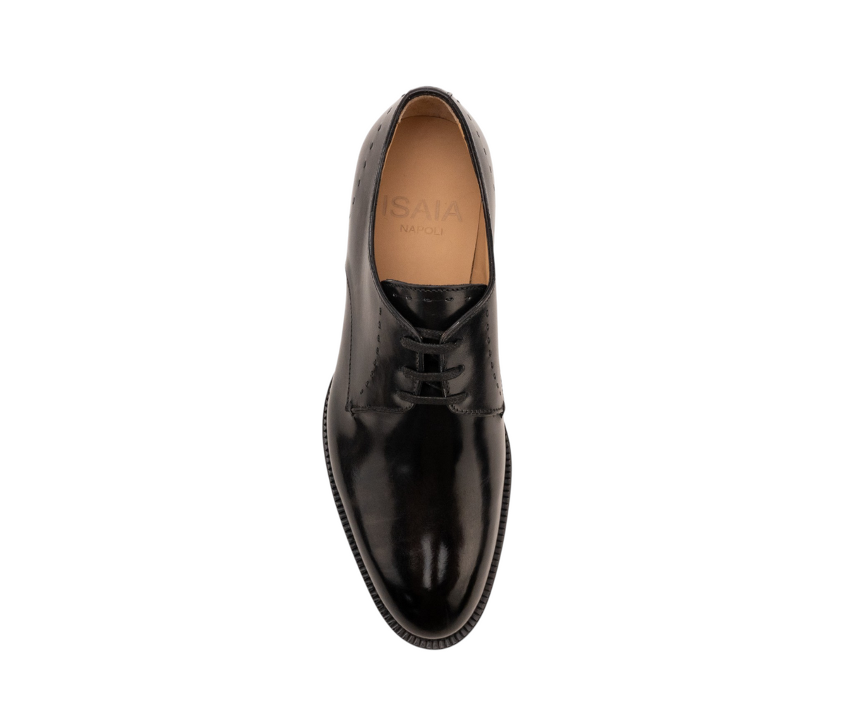 1350$ ISAIA NAPOLI Derby Shoes Perforated Detail Leather Black 7 UK / 8 US 41 IT