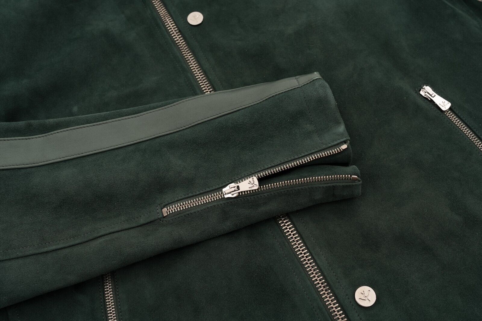 5500$ ISAIA Dark Green Moto Jacket leather 100% Lambskin Size 38 US / 48 EU