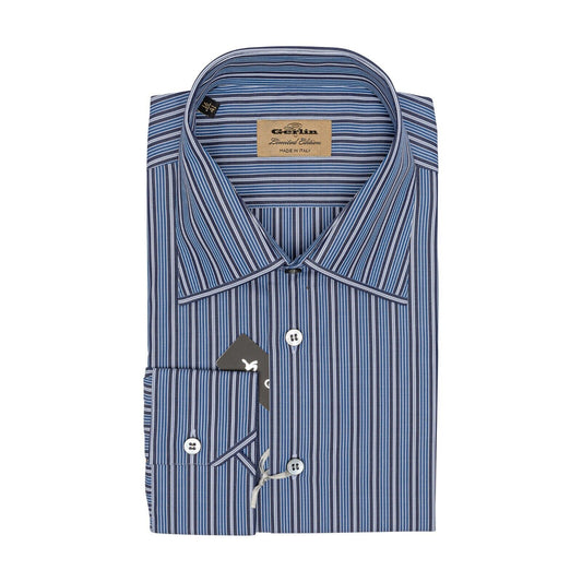 690$ LUXURY GERLIN Shirt Striped Blue Popeline Cotton 16 - 41 1S ZILLI