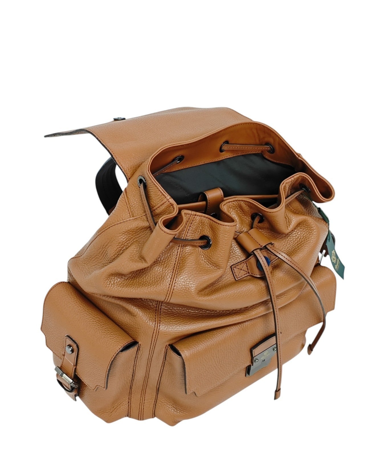 1980$ PINEIDER FIRENZE Brown Grain Calf Multiple Backpack Travel Weekender