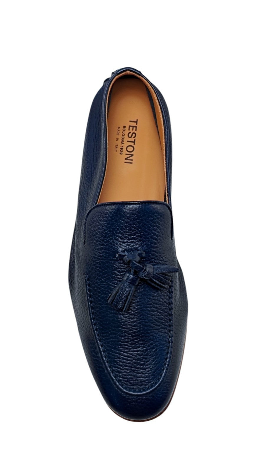 1250$ TESTONI "Carloforte" Unlined Loafer Shoes Deerskin Blue   8 UK 9 US  42 IT