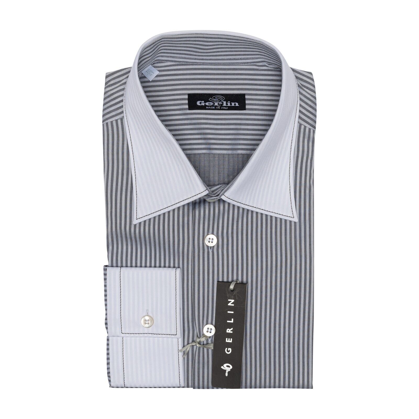690$ LUXURY GERLIN Shirt Striped ALUMO Jacquard Cotton 16 - 41 3M ZILLI