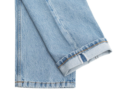 795$ ISAIA NAPOLI Light Blue Denim Jeans Pant Cotton - Leather Tag Straight Leg