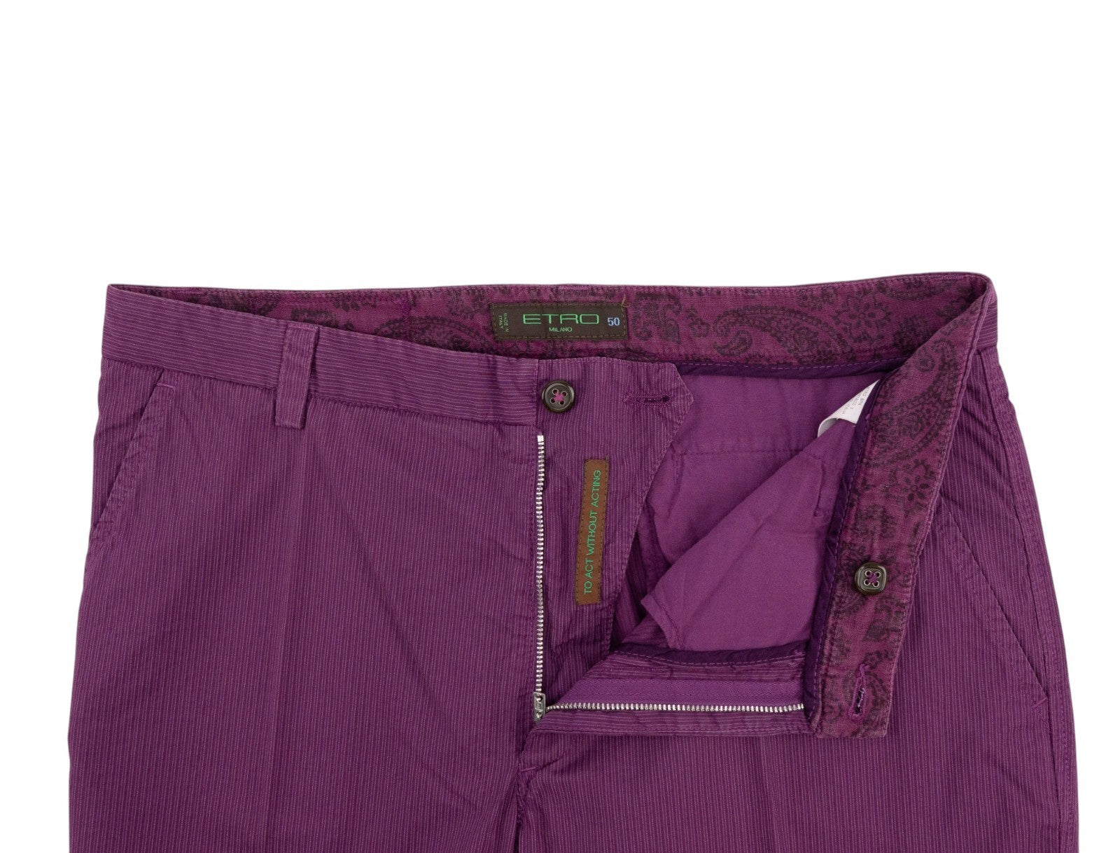 750$ ETRO MILANO Purple Pinstripe  Fine Cotton Pant Straight Leg 34 US / 50 EU