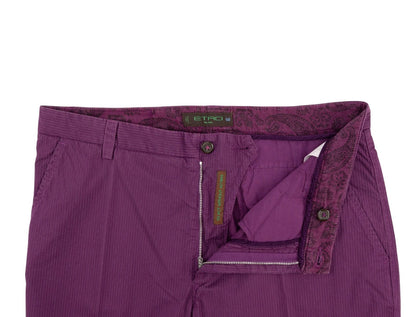 750$ ETRO MILANO Purple Pinstripe  Fine Cotton Pant Straight Leg 34 US / 50 EU