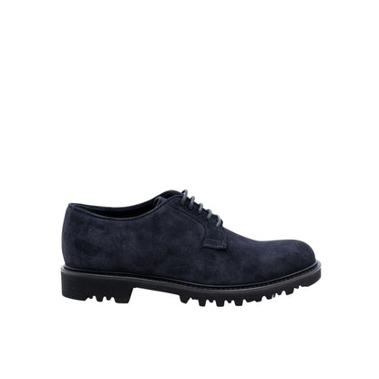 $1150 GIORGIO ARMANI Derby Shoes Lug-Sole blue Navy Suede - Made In Italy
