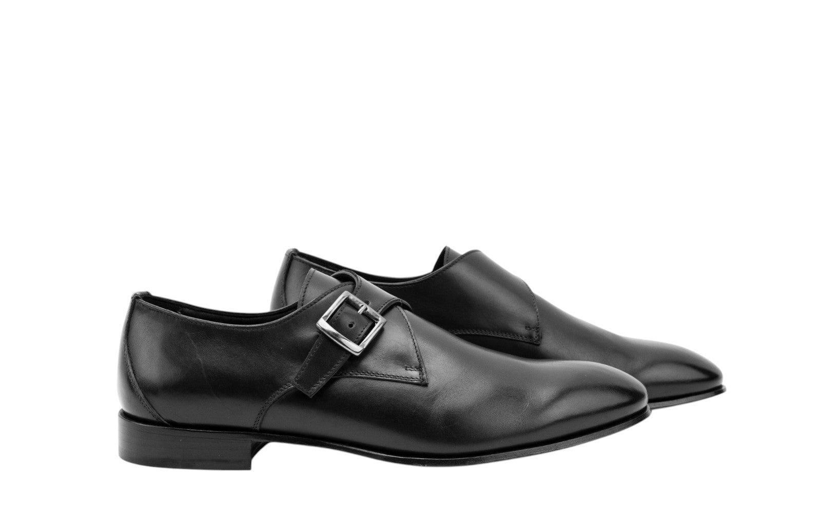 ISAIA NAPOLI Black Calfskin Leather Monk Strap Shoes 9 UK / 10 US / 43 IT
