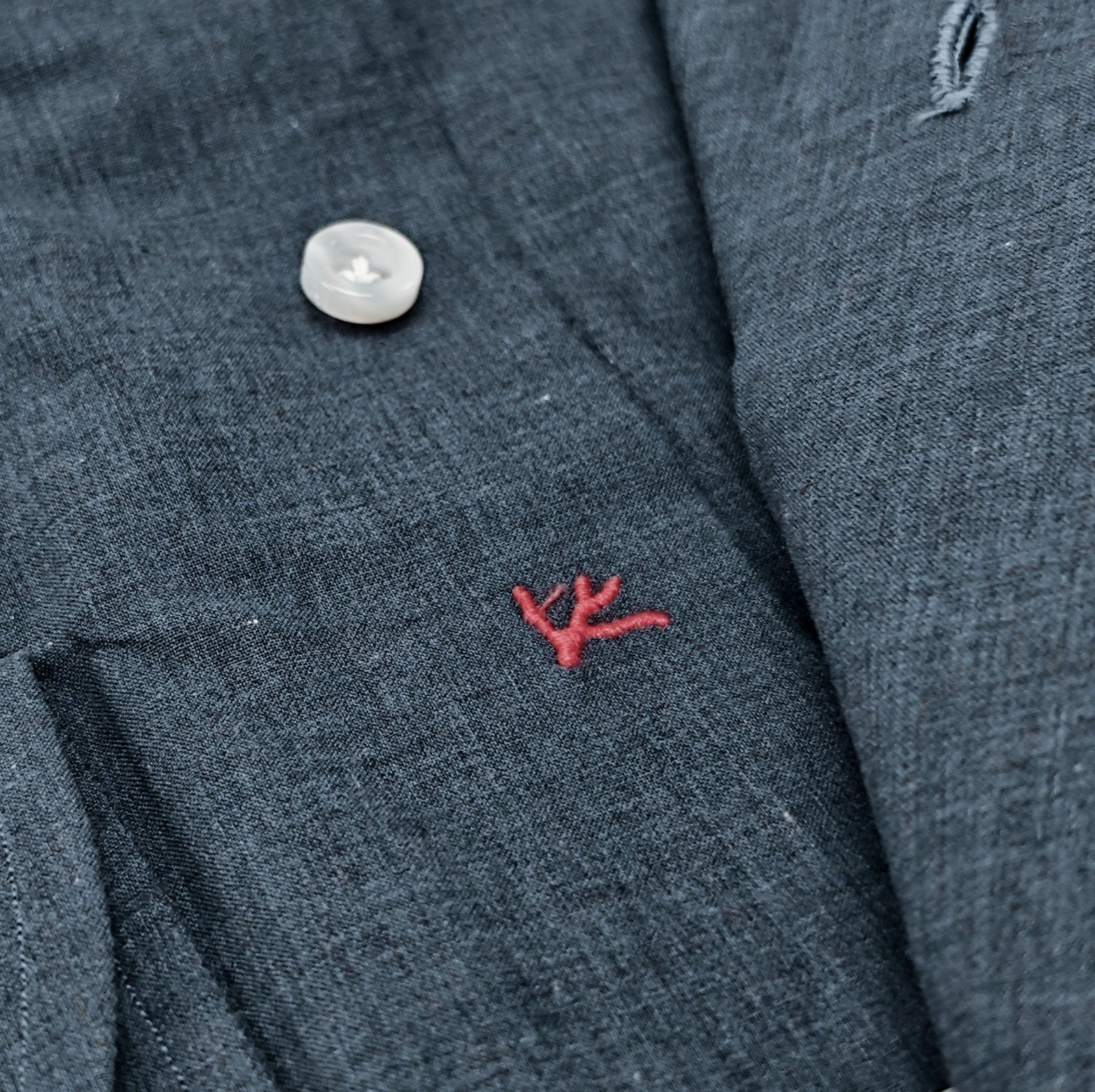 790$ ISAIA NAPOLI "Mix" Steel Blue Solid Dress Shirt Hand-Sewn Fine Cotton