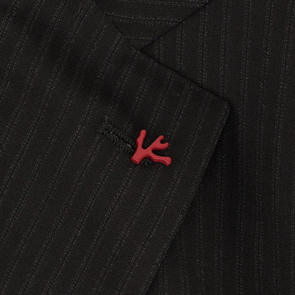 $6600 ISAIA "Gregorio" Black Hand-Sewn Suit Fine Wool Striped 44 US / 54 EU 7R