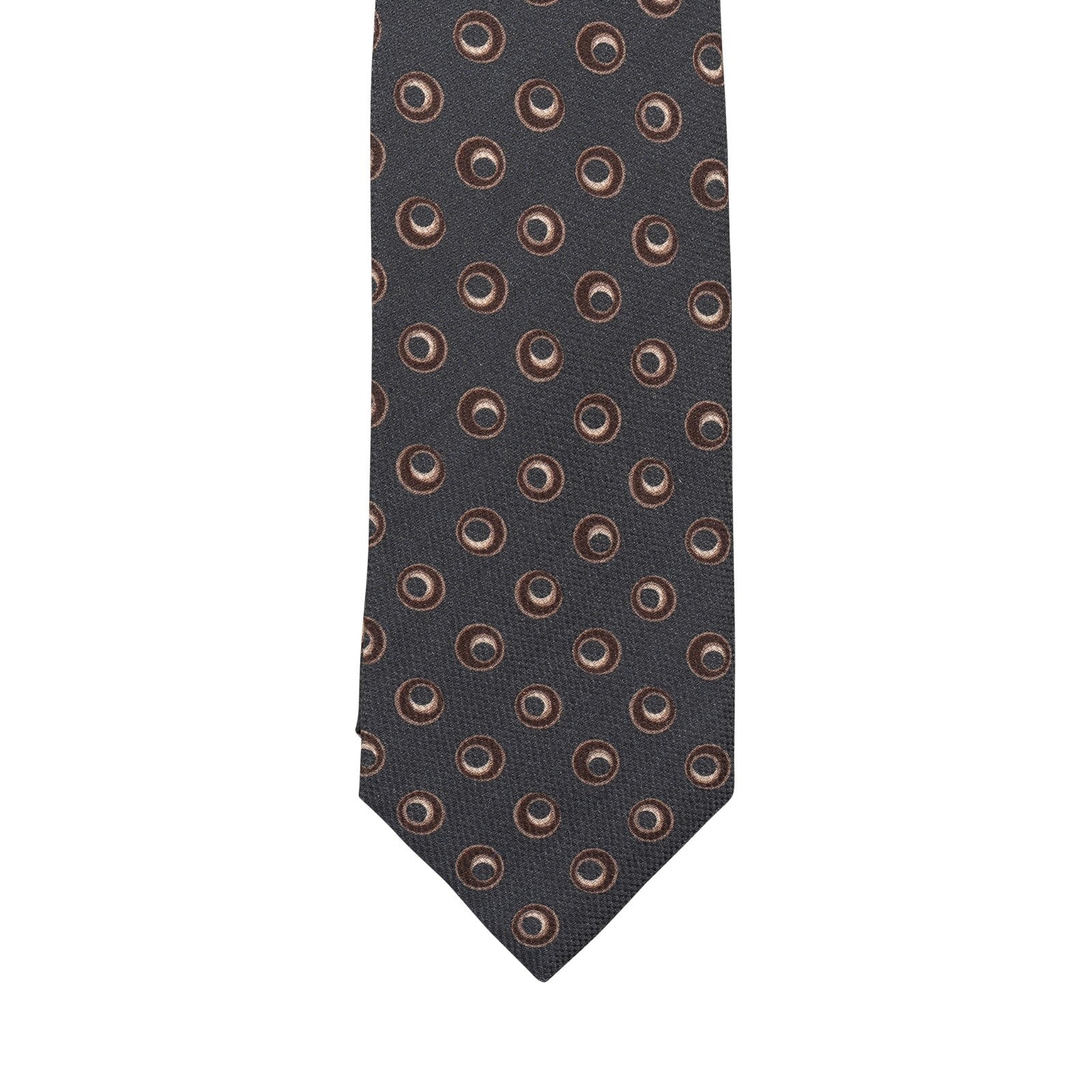 $275 ISAIA NAPOLI Gray Hand-Sewn 7 Folds Tie Geometric Wool / Silk