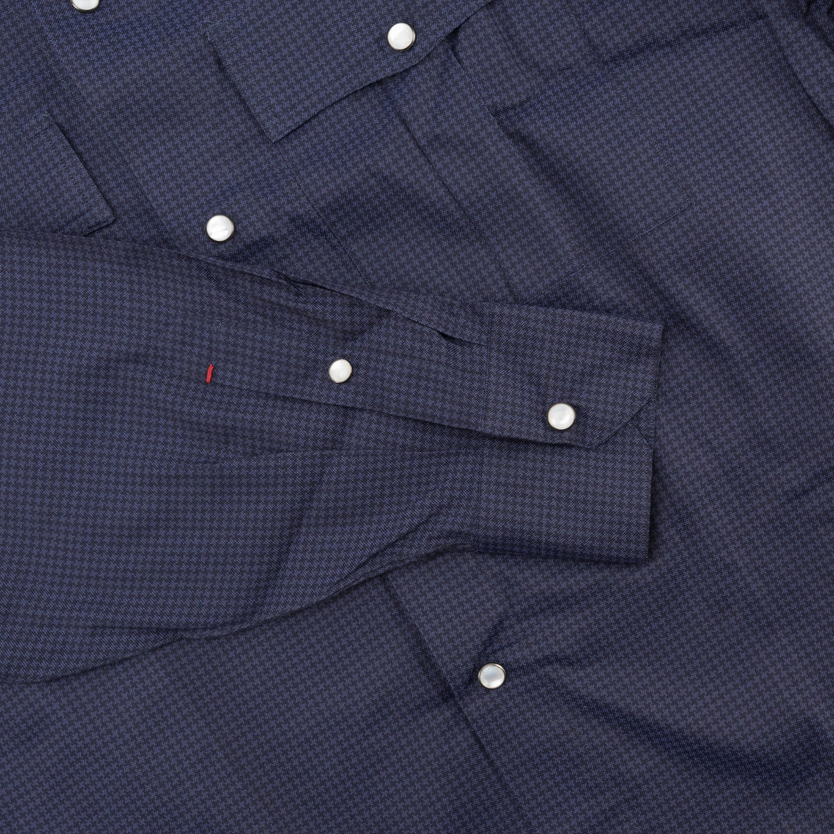 850$ ISAIA "Western" Casual Shirt Pockets Blue Hounstooth Fine Cotton 16.5 - 42