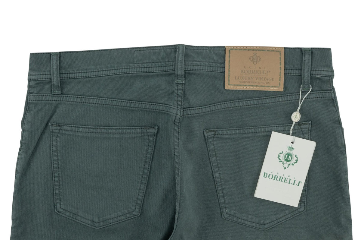 415$ LUIGI BORRELLI NAPOLI Green Pant Jeans Twill Denim Cotton 35 US / 51 EU
