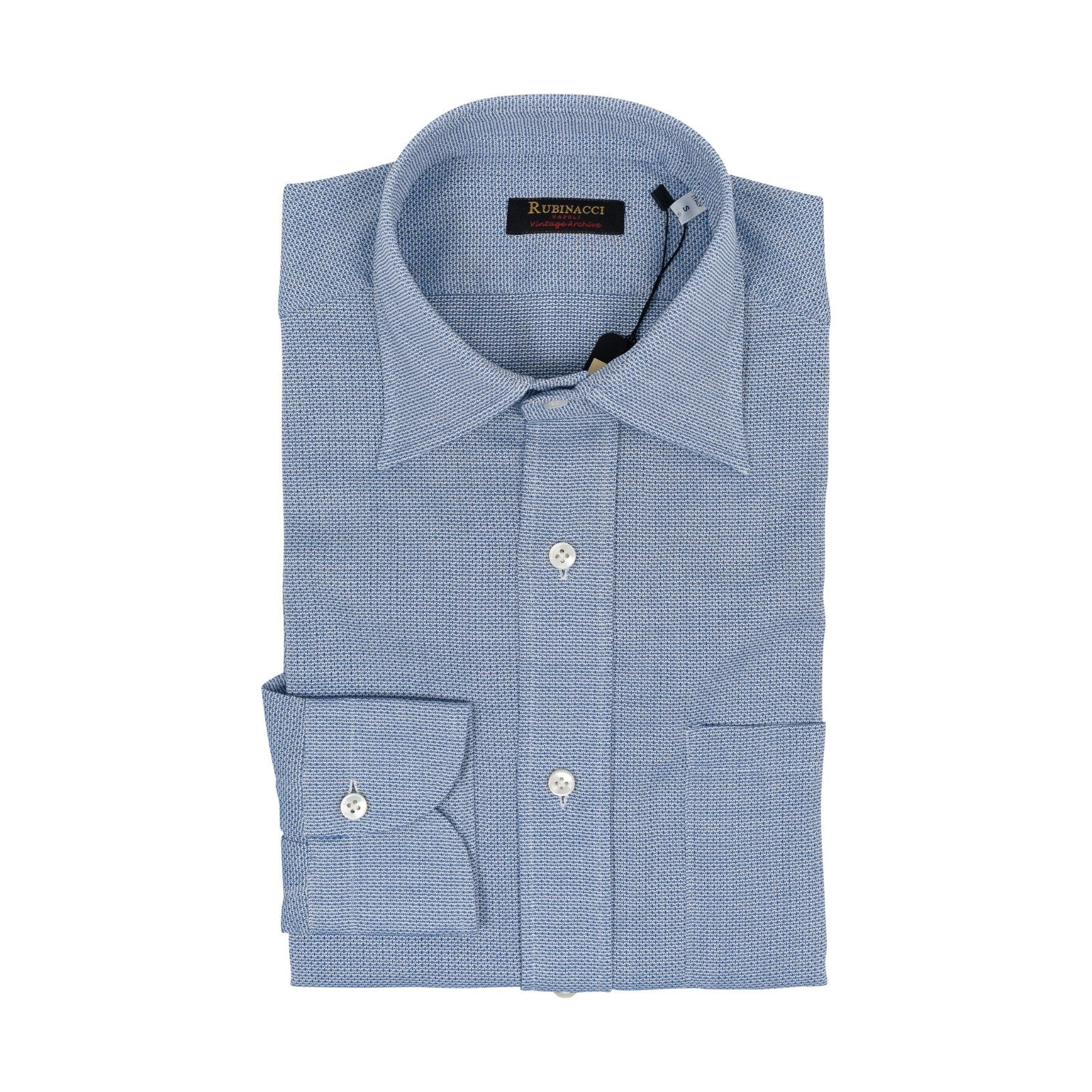 650$ RUBINACCI NAPOLI "Vintage Archive" Blue Hand-Sewn Shirt Cotton Size S  5R