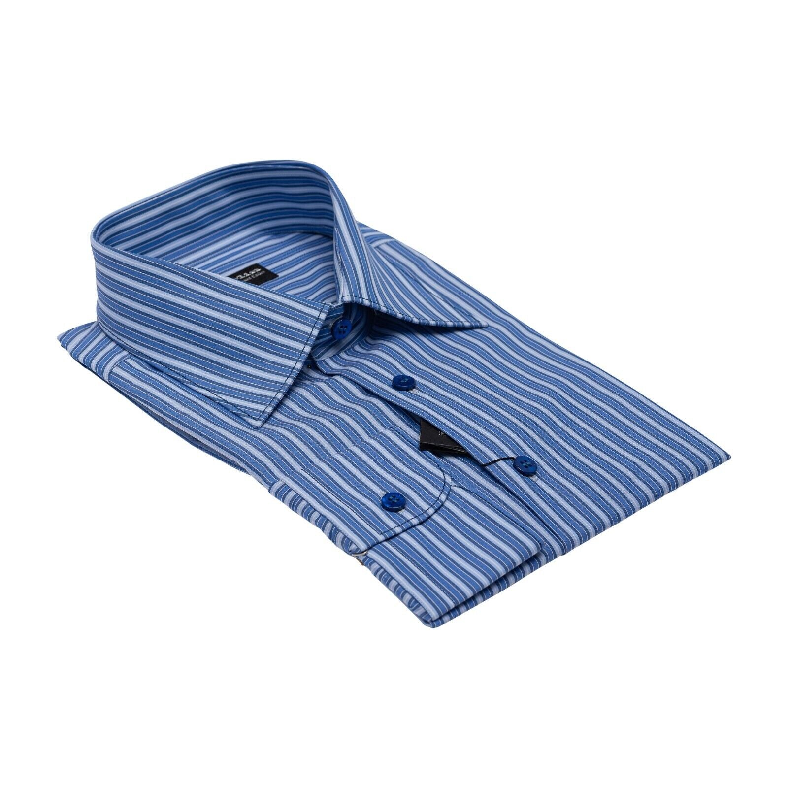 690$ LUXURY GERLIN Shirt Striped Blue POPELINE Cotton 16 - 41 - 1I BIJAN