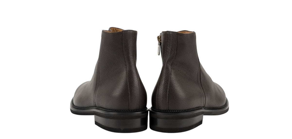 1550$ TESTONI Ankle Zip Boot Shoes Grain Calf Dark Brown 8 UK / 9 US / 42 IT