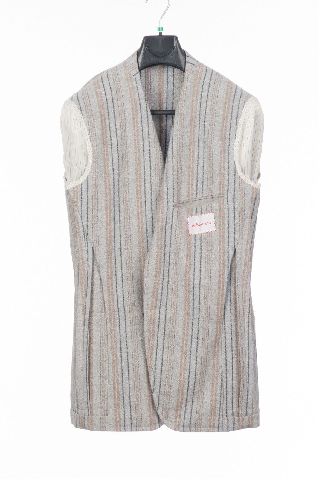 $1890 D'AVENZA Light Gray Cashmere Wool Striped Jacket Sewn in Italy 38 US 48 EU