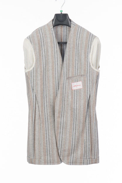 $1890 D'AVENZA Light Gray Cashmere Wool Striped Jacket Sewn in Italy 38 US 48 EU