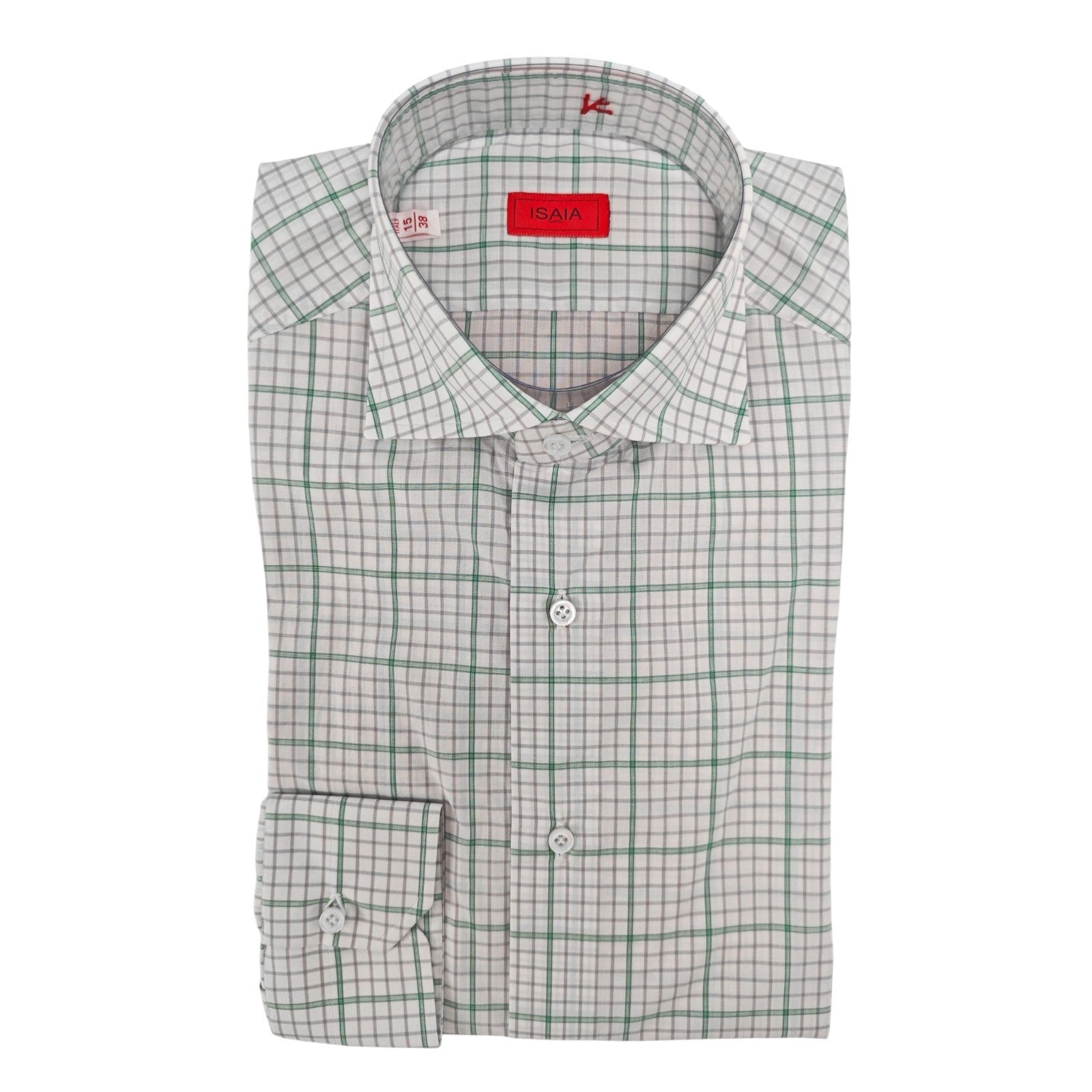 730$ ISAIA "Milano" Dress Shirt White Checks Hand-Sewn Fine Cotton 15- 38