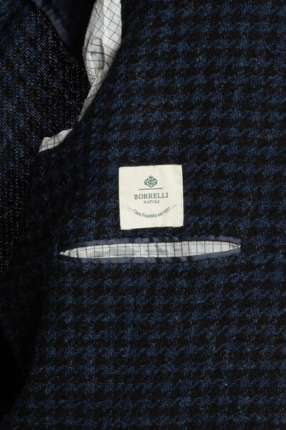 $2950 LUIGI BORRELLI NAPOLI Hand-Sewn Blue Coat Double Breasted Wool Cotton