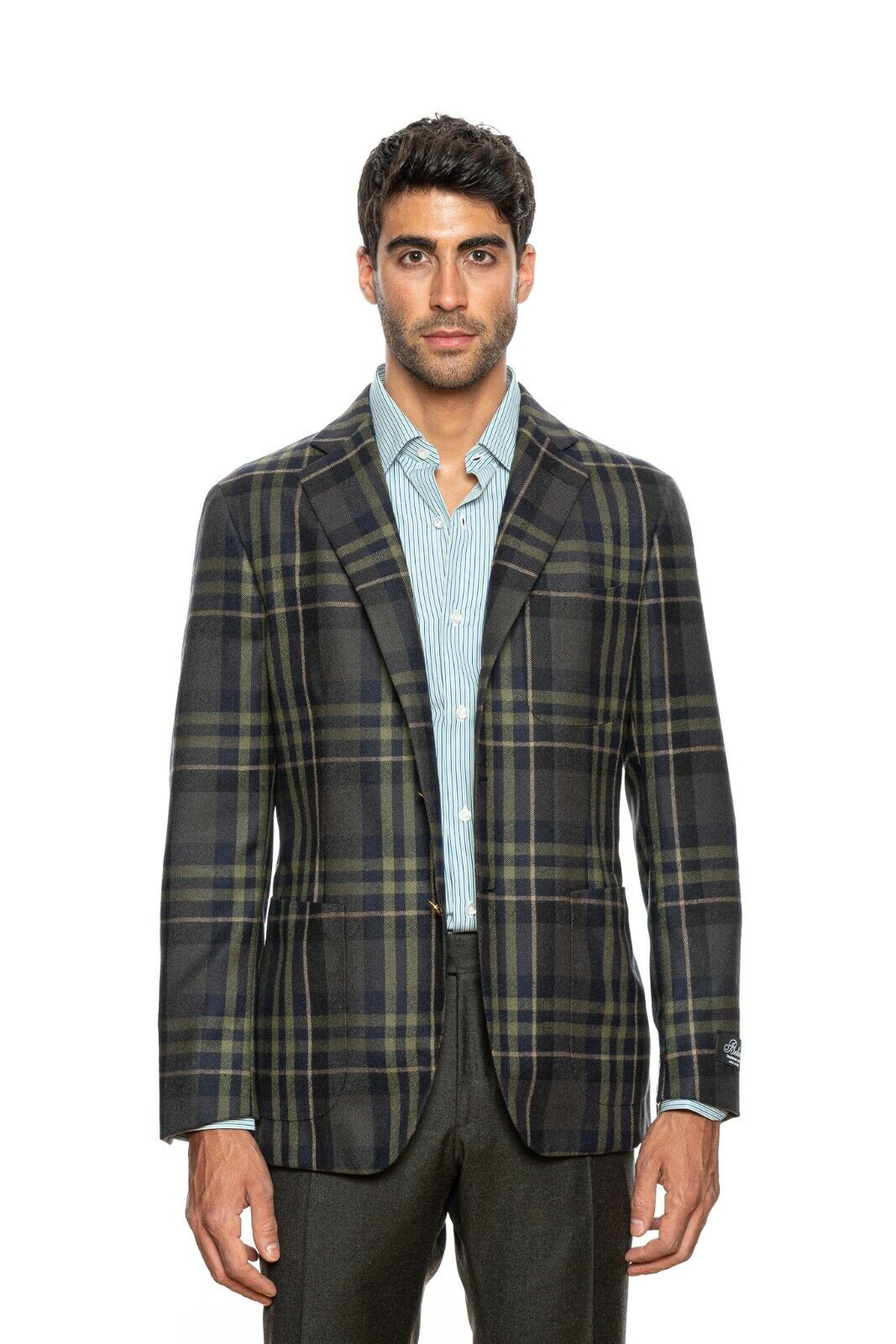 $2295 BELVEST Blue Green Wool Check Jacket Blazer 42 US / 52 EU Drop 7R  