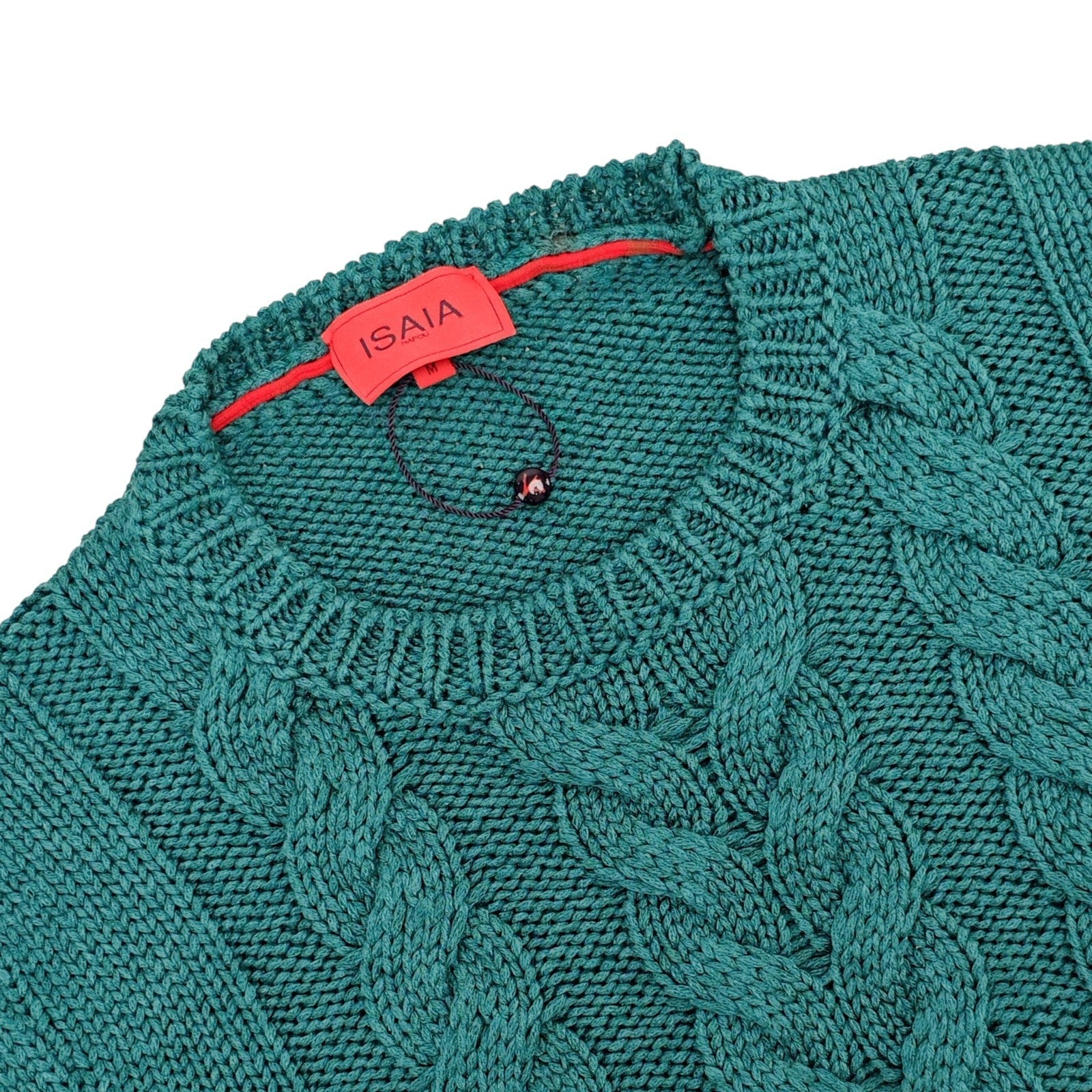 1750$ ISAIA NAPOLI Petroleum Green Sweater Woven Knit Soft Cotton Silk M