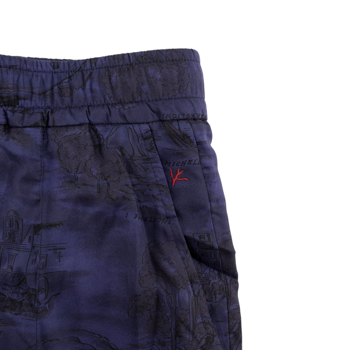 1390$ ISAIA "CAPRI" Dark Blue Drawstring Pant 100% Silk Relaxed Fit 32 US/48 EU