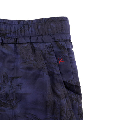 1390$ ISAIA "CAPRI" Dark Blue Drawstring Pant 100% Silk Relaxed Fit 32 US/48 EU