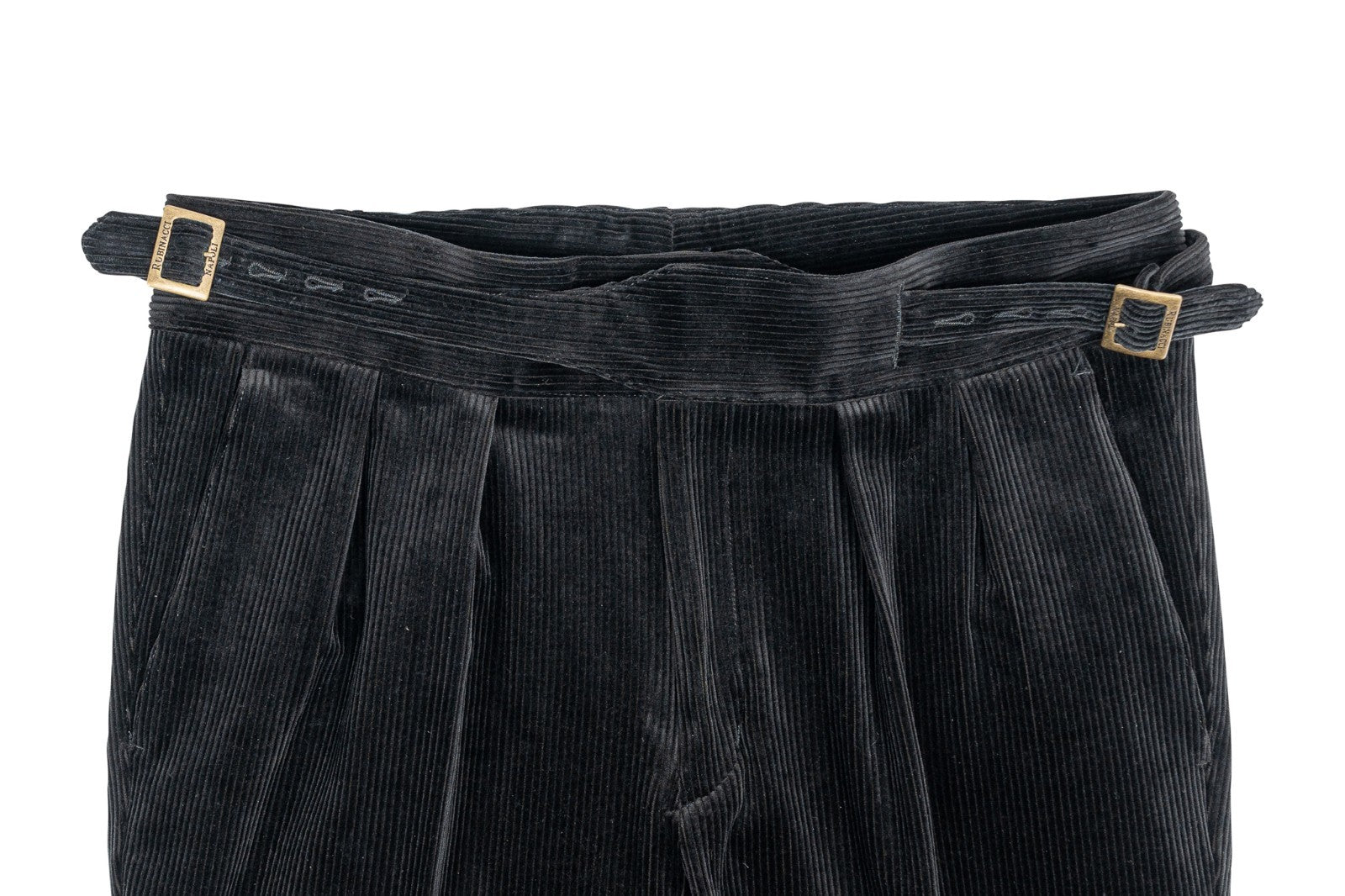 625$ RUBINACCI NAPOLI "Manny" Black Corduroy High Rise Trouser Pant Gurkha
