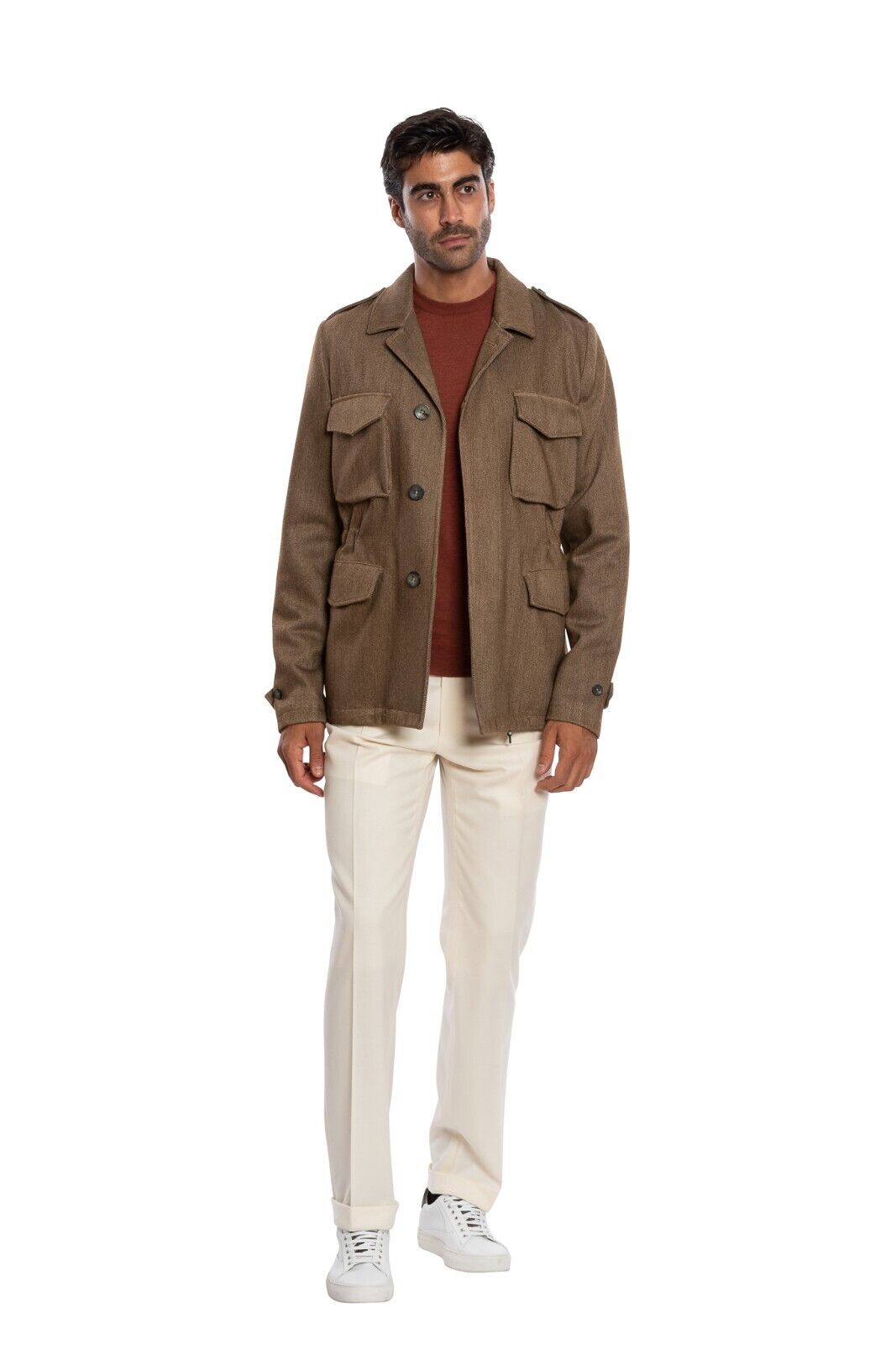 $2200 BOGLIOLI MILANO Brown Tweed Field Jacket Coat Wool Cashmere 40 US / 50 EU