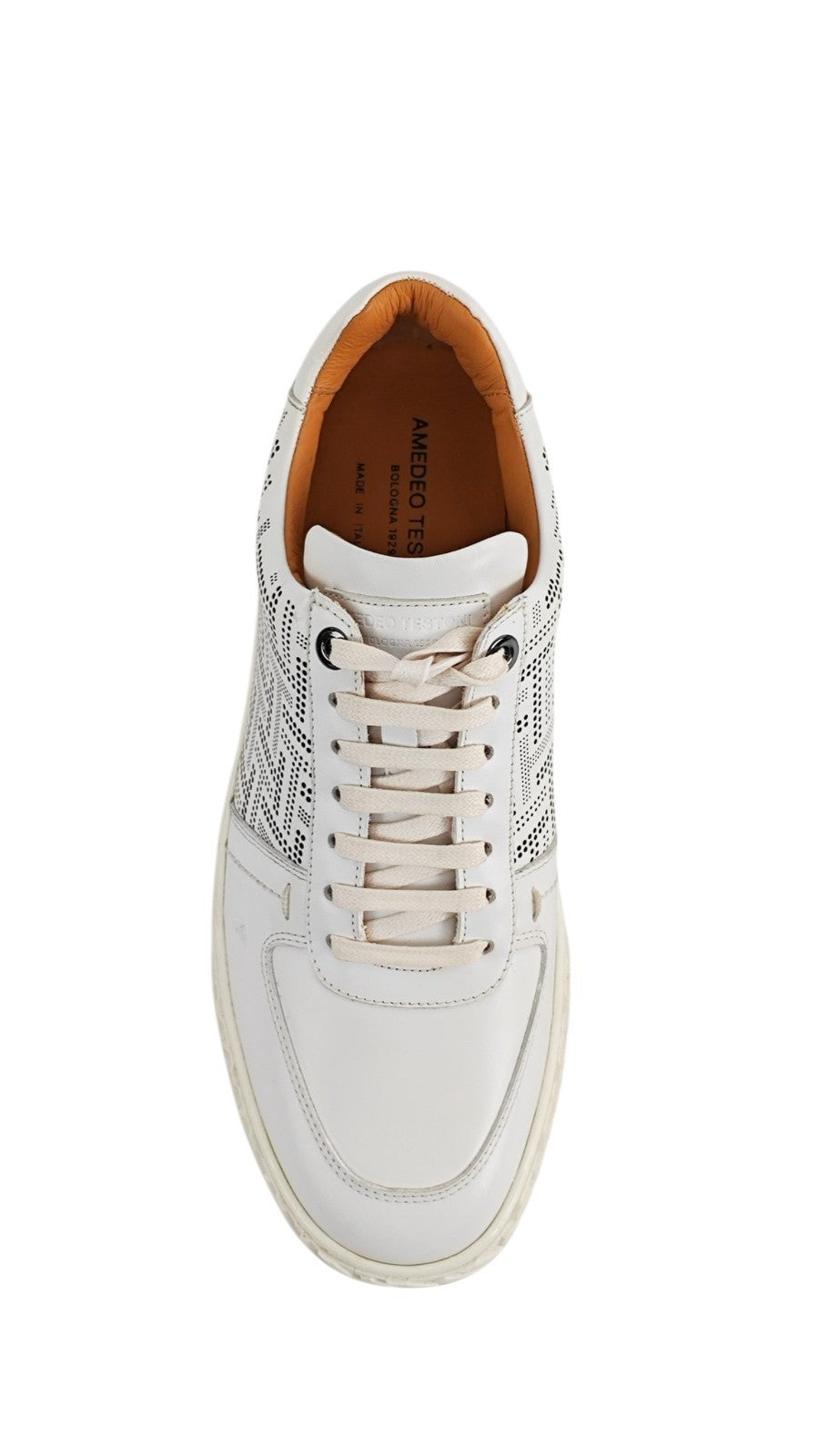 950$ TESTONI Ravenna White Sneaker Perforated Interlock 8 UK / 9  US / 42 IT