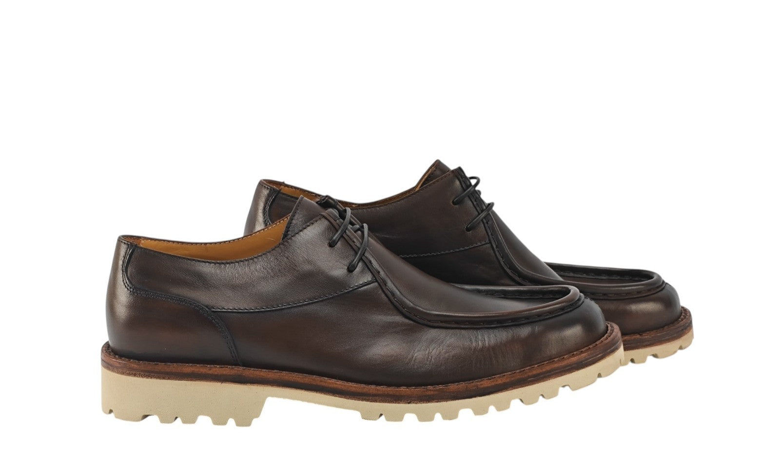 1100$ TESTONI "Piuma" Derby Moc-Toe Shoes Brown Calf 8 UK / 9 US / 42 IT